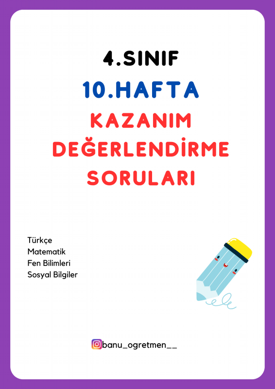 4.Sınıf 10.Hafta Kazanım Değerlendirme Soruları