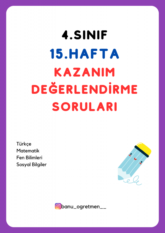 4.Sınıf 15.Hafta Kazanım Değerlendirme Soruları
