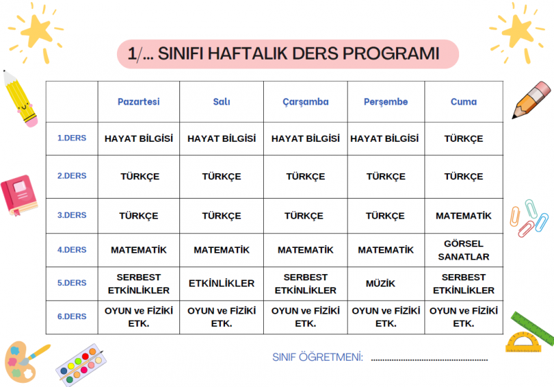 1.Sınıf Ders Programı