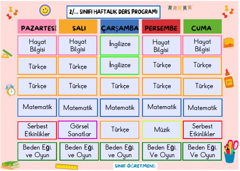 2.Sınıf Ders Programı