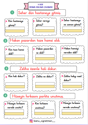 H Sesi Okuma Anlama Çalışması