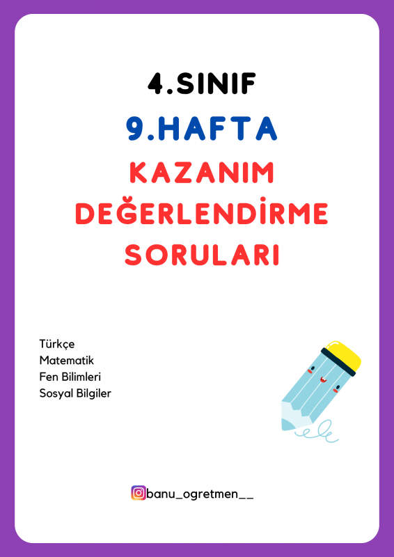 4.Sınıf 9.Hafta Kazanım Değerlendirme Soruları