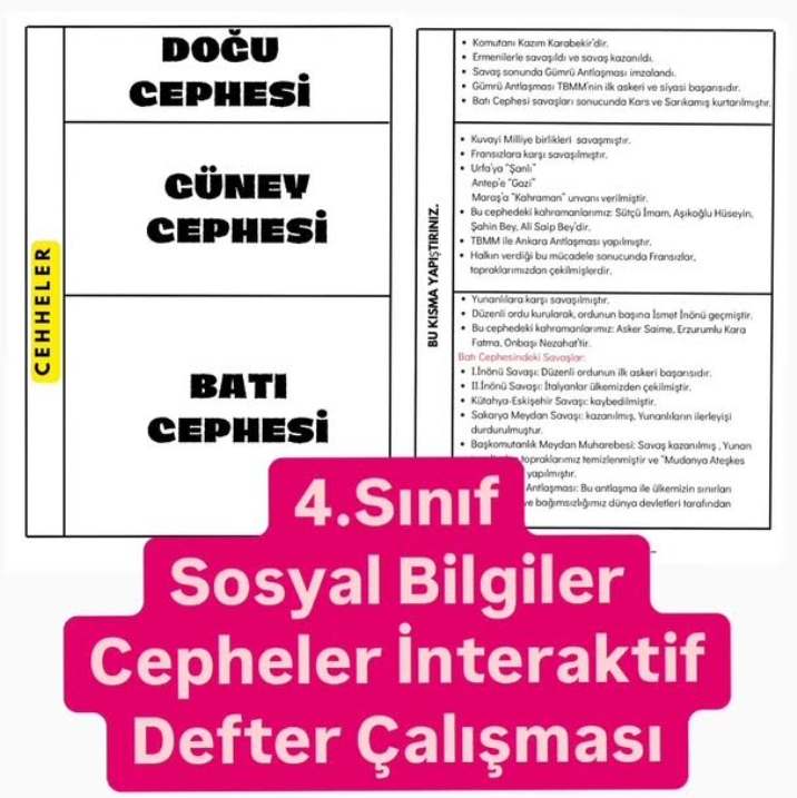 Cepheler İnteraktif Defter Çalışması