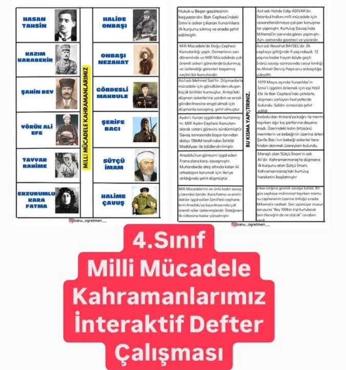 Milli Mücadele Kahramanlarımız İnteraktif Defter Çalışması