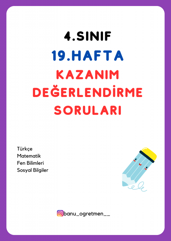 4.Sınıf 19.Hafta Kazanım Değerlendirme Soruları
