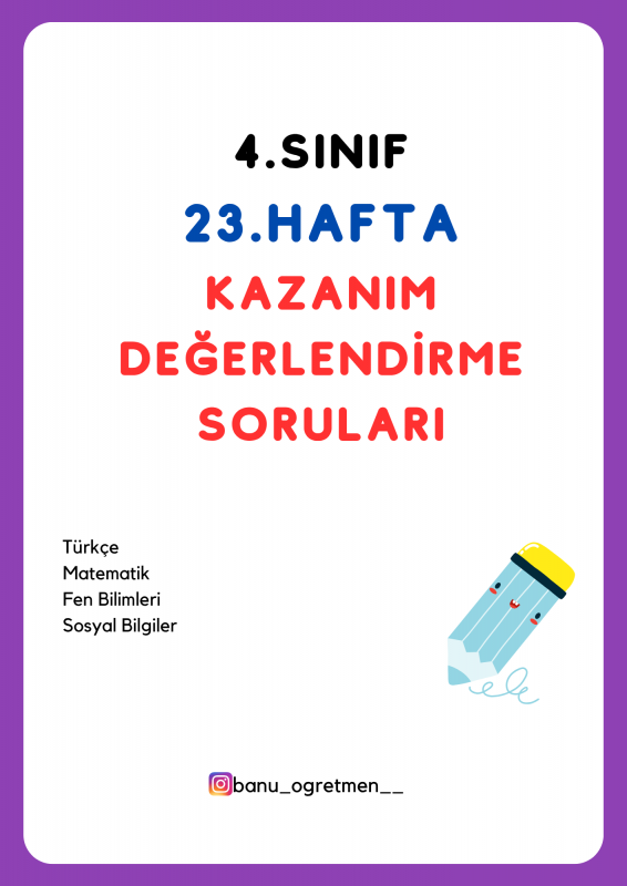 4.Sınıf 23.Hafta Kazanım Değerlendirme Soruları