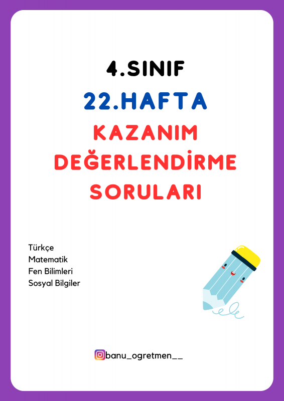 4.Sınıf 22.Hafta Kazanım Değerlendirme Soruları