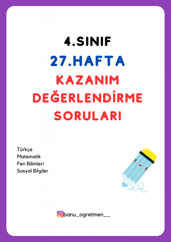 4.Sınıf 27.Hafta Kazanım Değerlendirme Soruları