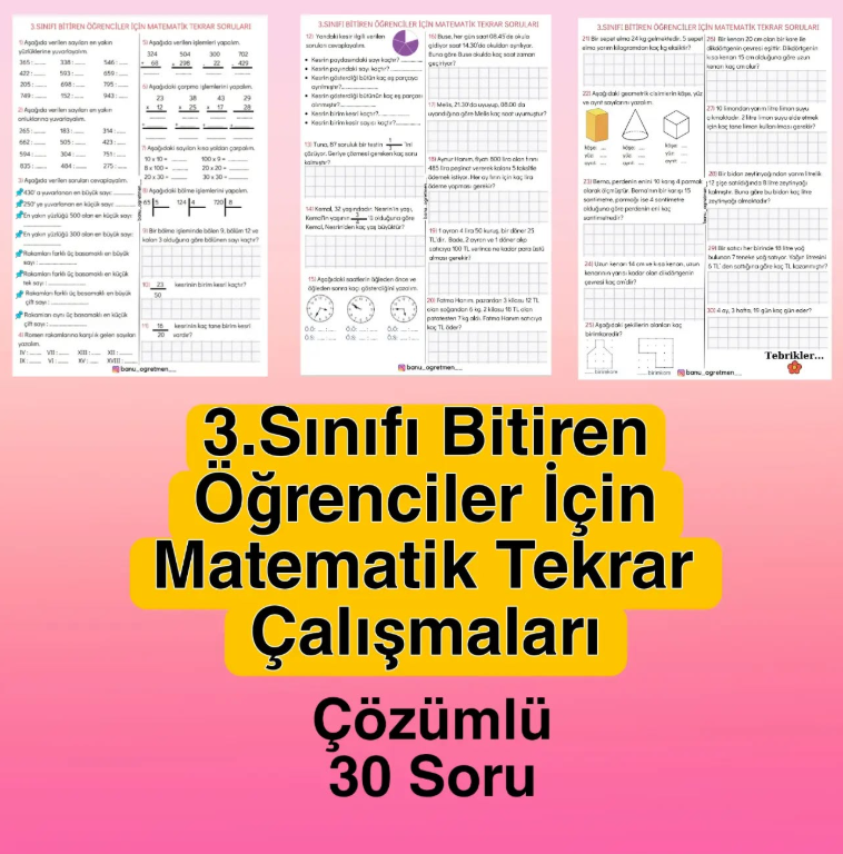 3.Sınıfı Bitiren Öğrenciler İçin Matematik Etkinlikleri