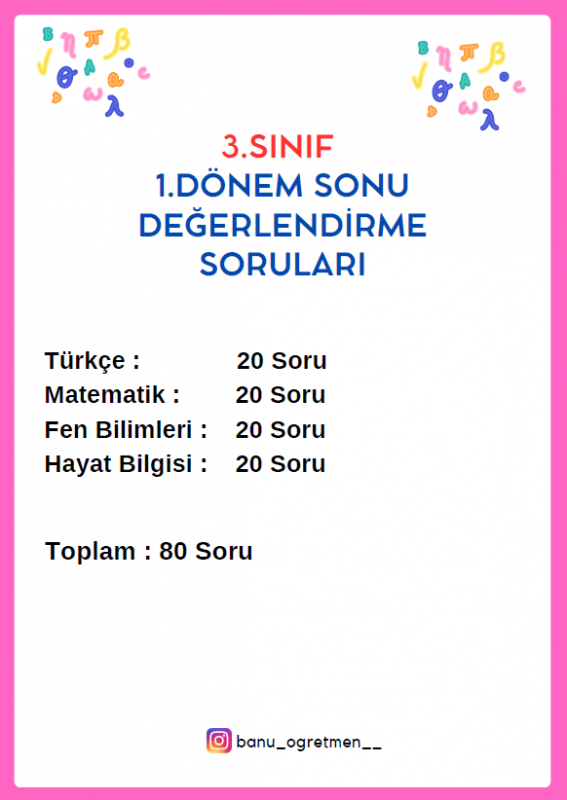 3.Sınıf 1.Dönem Sonu Değerlendirme Soruları