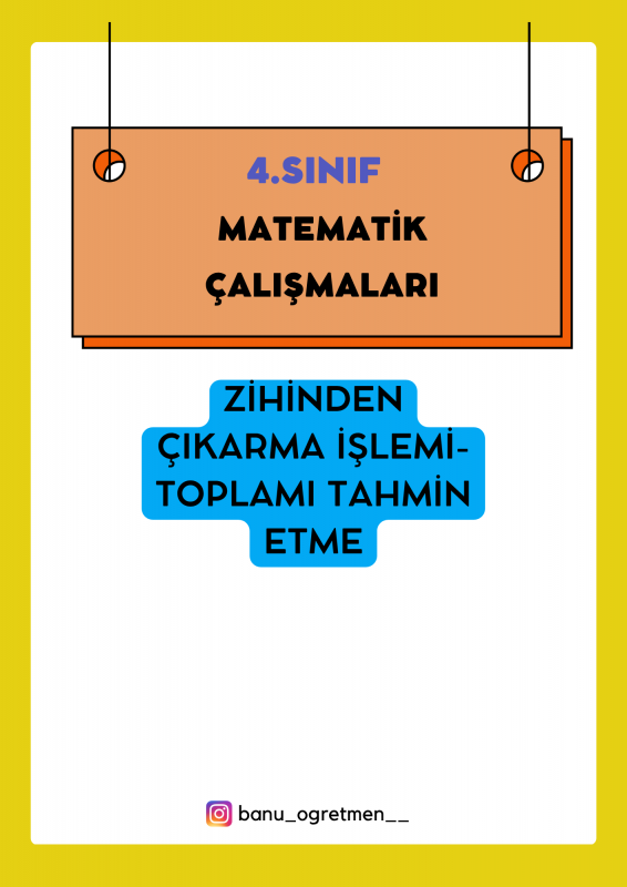 Zihinden Çıkarma İşlemi- Toplamı Tahmin Etme- Cevap Anahtarlı