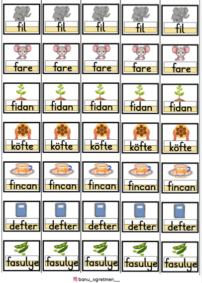 F Sesi Kelimeleri-Şeritli Defter Çalışması