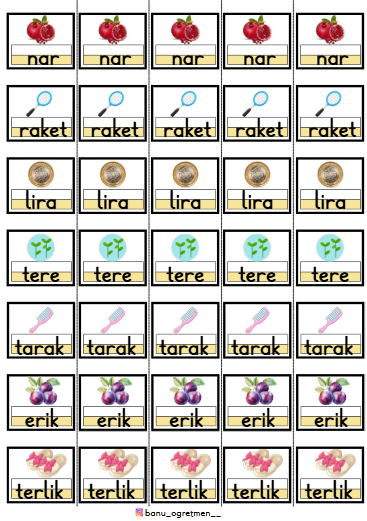 R Sesi Kelimeleri Şeritli İnteraktif Defter