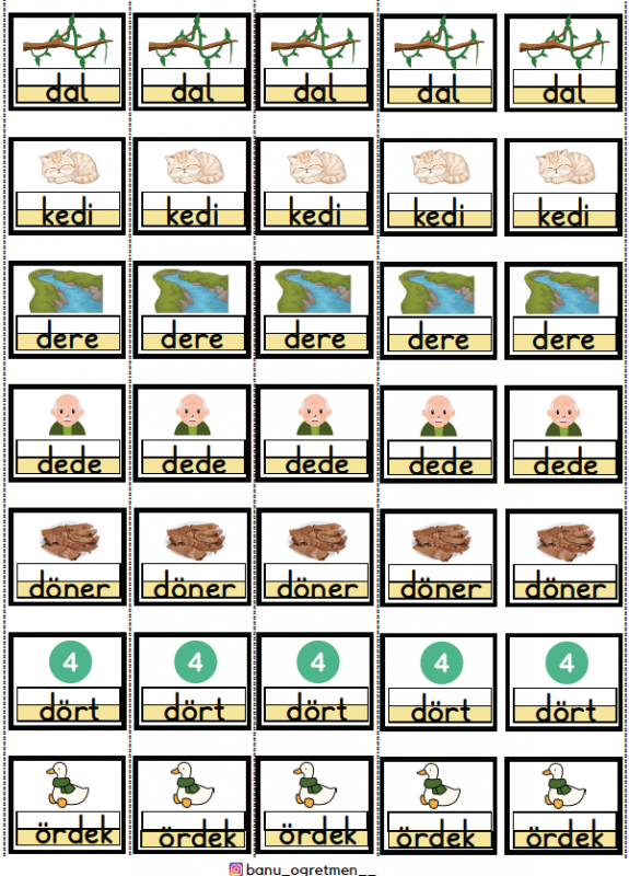 D Sesi Kelimeleri-Şeritli Defter Çalışması