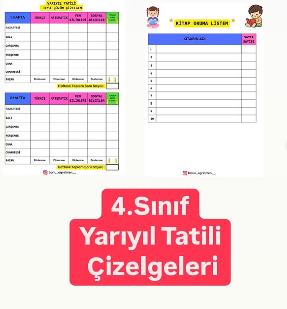 Yarıyıl Tatili Kitap Okuma- Test Çözme Çizelgesi
