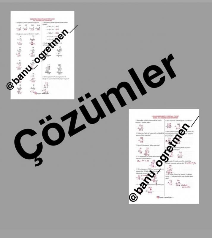 3.Sınıf Çözüm-Çarpma İşlemi Değerlendirme Soruları