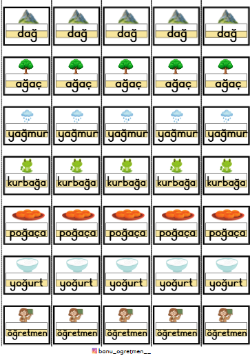 Ğ Sesi Kelimeleri-Şeritli Defter Çalışması