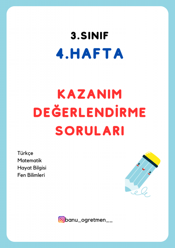 3.Sınıf 4.Hafta Kazanım Değerlendirme Soruları