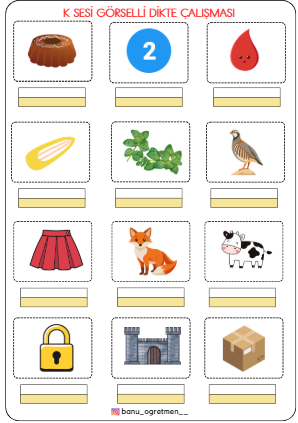 K Sesi Görselli Dikte Çalışması