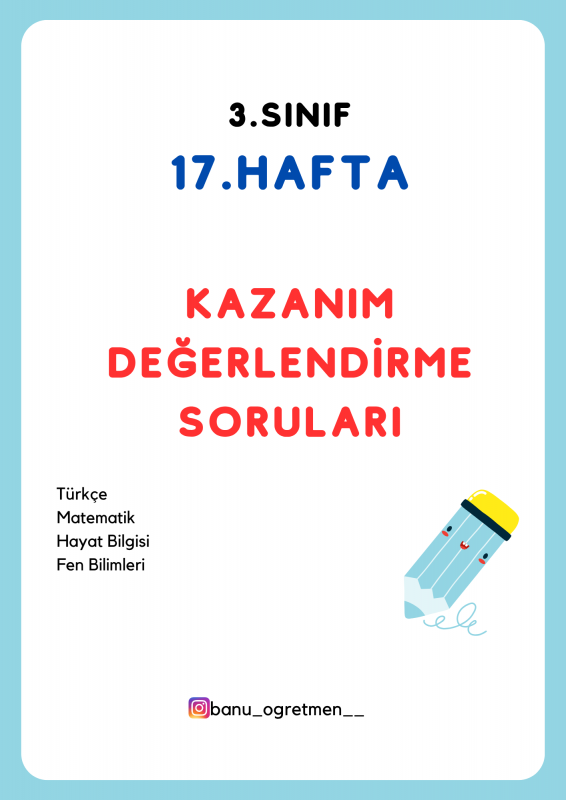 3.Sınıf 17.Hafta Kazanım Değerlendirme Soruları