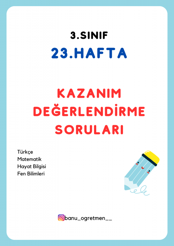 3.Sınıf 23.Hafta Kazanım Değerlendirme Soruları