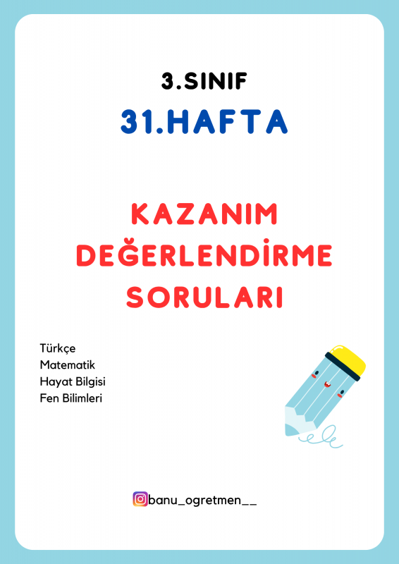 3.Sınıf 31.Hafta Kazanım Değerlendirme Soruları