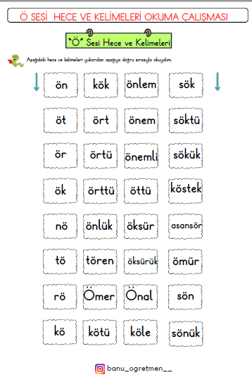 Ö Sesi Hece ve Kelimeleri Okuma Çalışması