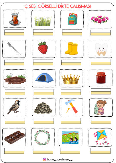 Ç Sesi Görselli Dikte Çalışması