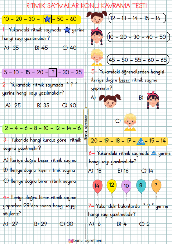 Ritmik Saymalar Konu Kavrama Testi