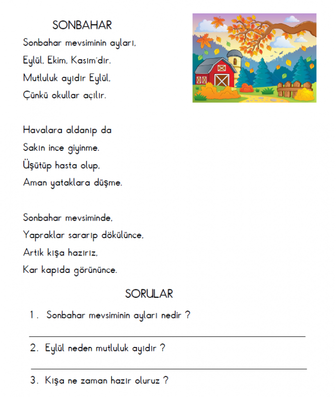 Mevsimler Okuma Anlama-Dikte Çalışması