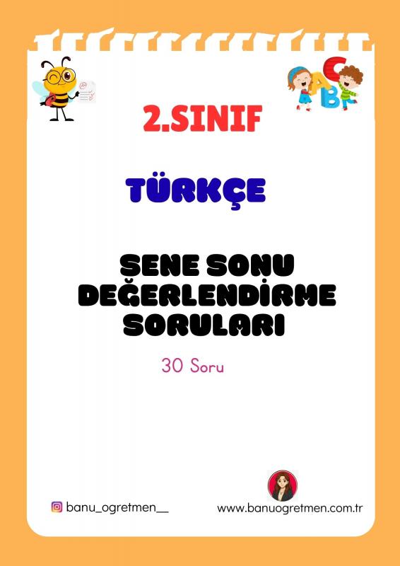 2.Sınıf Türkçe Sene Sonu Değerlendirme Soruları