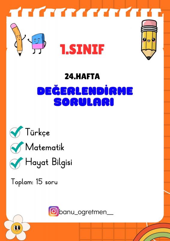 1.Sınıf 24.Hafta Değerlendirme Soruları