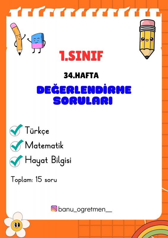 1.Sınıf 34.Hafta Değerlendirme Soruları