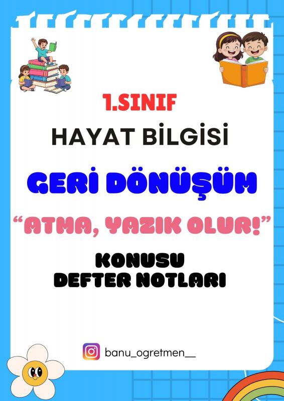 1.Sınıf Geri Dönüşüm Konusu Defter Notları
