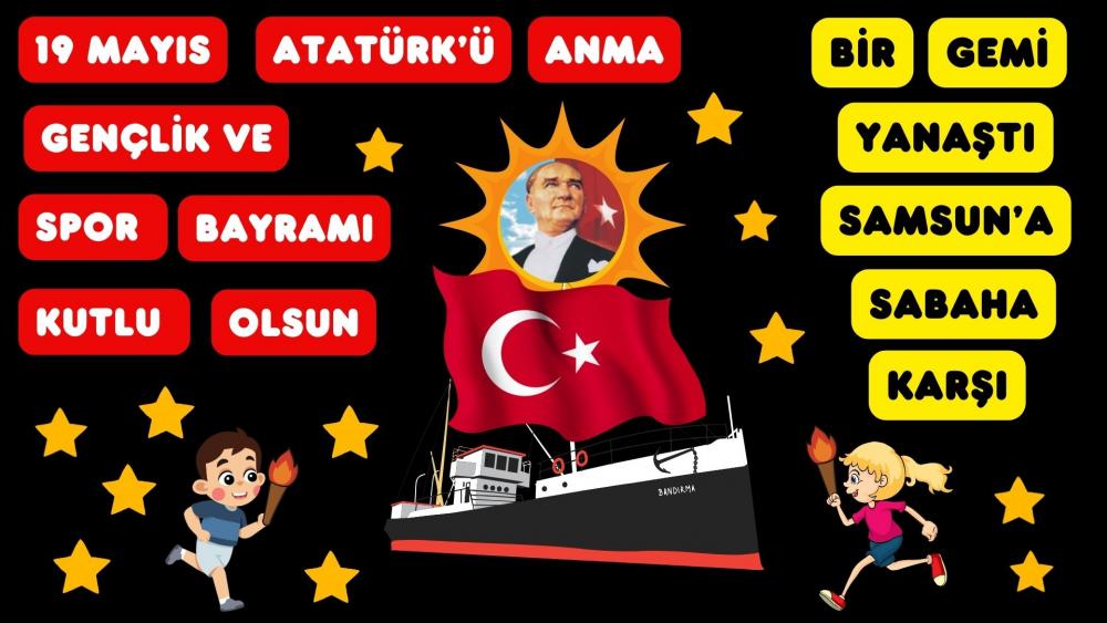 19 Mayıs Pano Tek Parça Siyah Fon