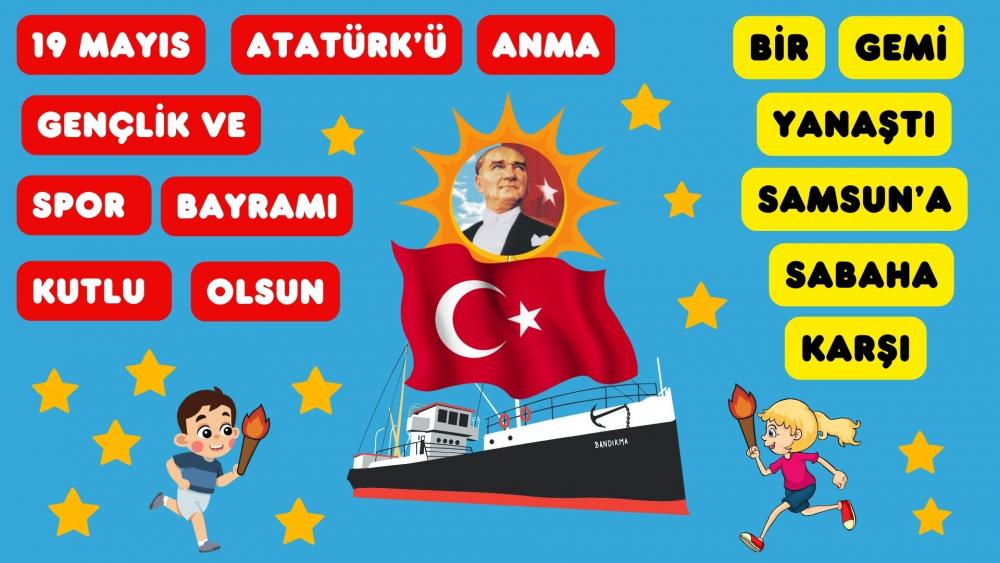19 Mayıs Pano Tek Parça Mavi Fon
