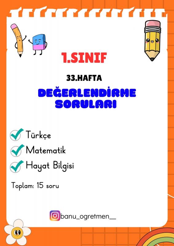 1.Sınıf 33.Hafta Değerlendirme Soruları