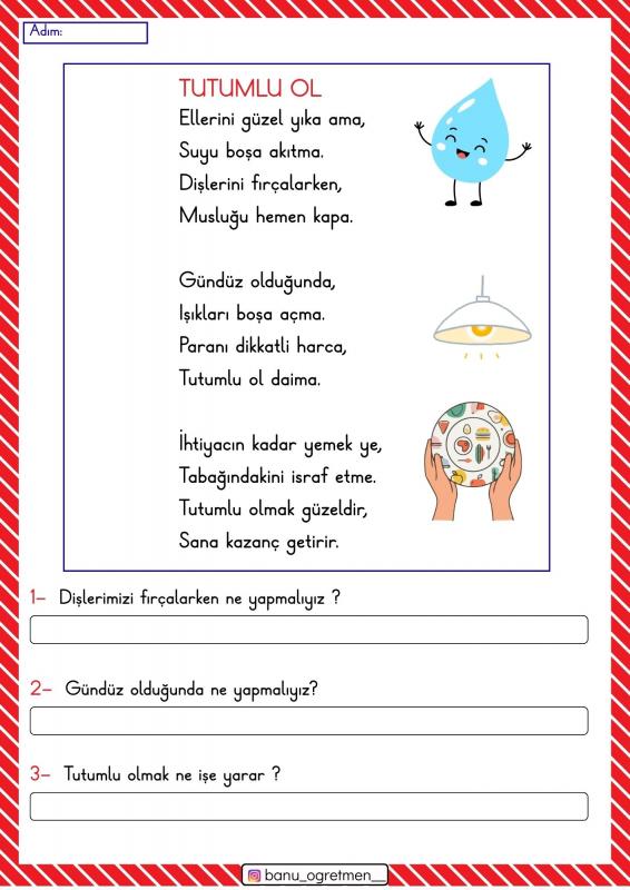 Tutumlu Ol Şiiri Oku Anla Çalışması