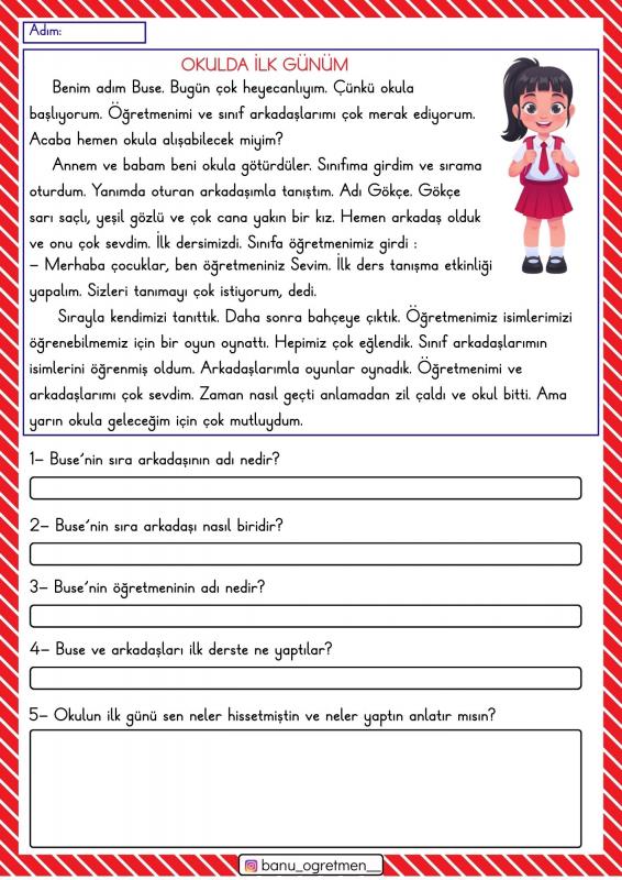 Okulumda İlk Günüm Oku Anla Çalışması