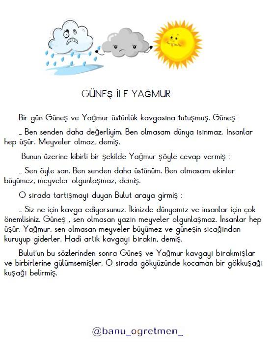 Güneş İle Yağmur Okuma Anlama Çalışması