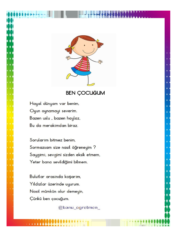 Ben Çocuğum Şiiri Oku Yaz Etkinliği