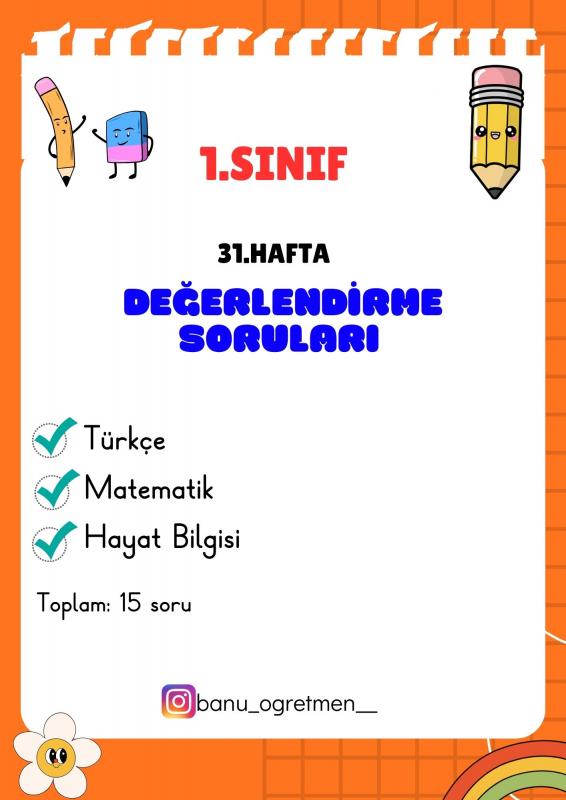 1.Sınıf 31.Hafta Değerlendirme Soruları
