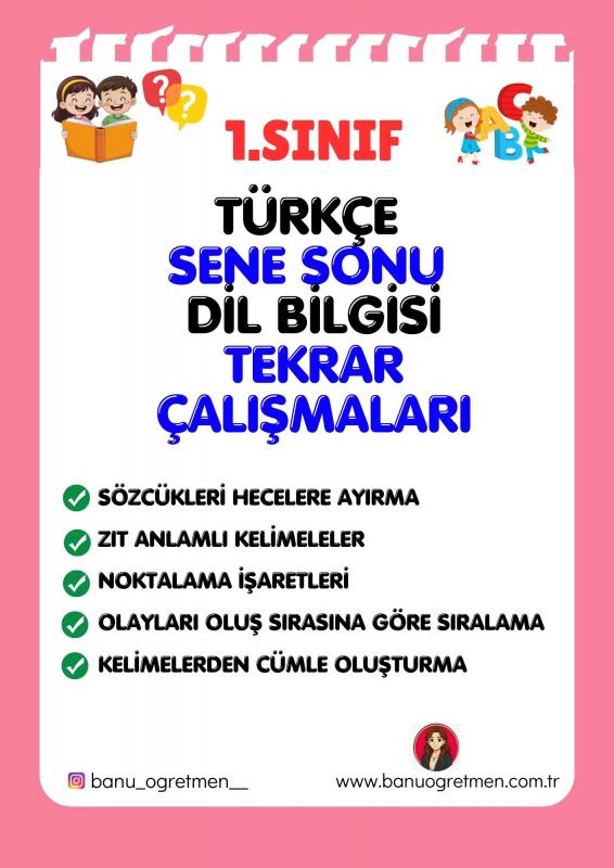 1.Sınıf Sene Sonu Dil Bilgisi Tekrar Çalışmaları