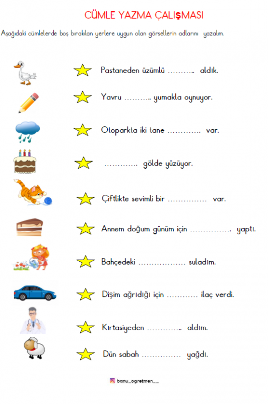 Görsellerden Cümle Yazma Çalışması