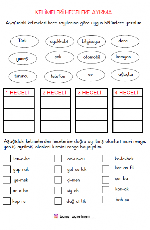 Hece Kelime Sayısı Bulma Çalışması